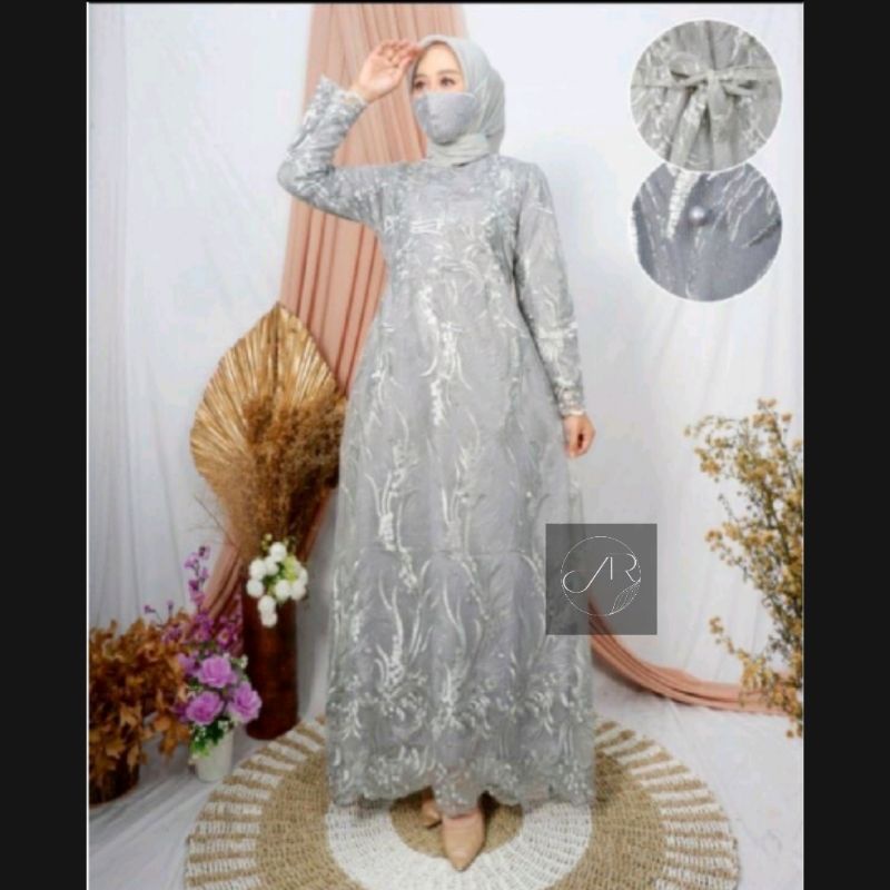 INAH LONG DRESS/GAUN PESTA/GAMIS BRUKAT TILE MUTIARA/GAUN PESTA FASHION TERBARU 2022/BUSUI FRIENDLY/