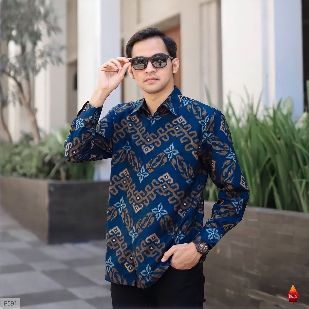 Kemeja Batik Pria Lengan Panjang Pendek BATIK BERKAHTURAH SIZE M L XL XXL BSWART BatiK HRB026 Kenongo Hem Panjang Padi