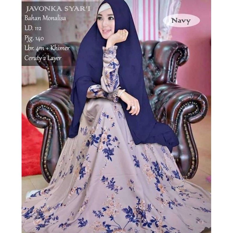 yk shop gamis monalisa motif bunga set khimar 2 layer