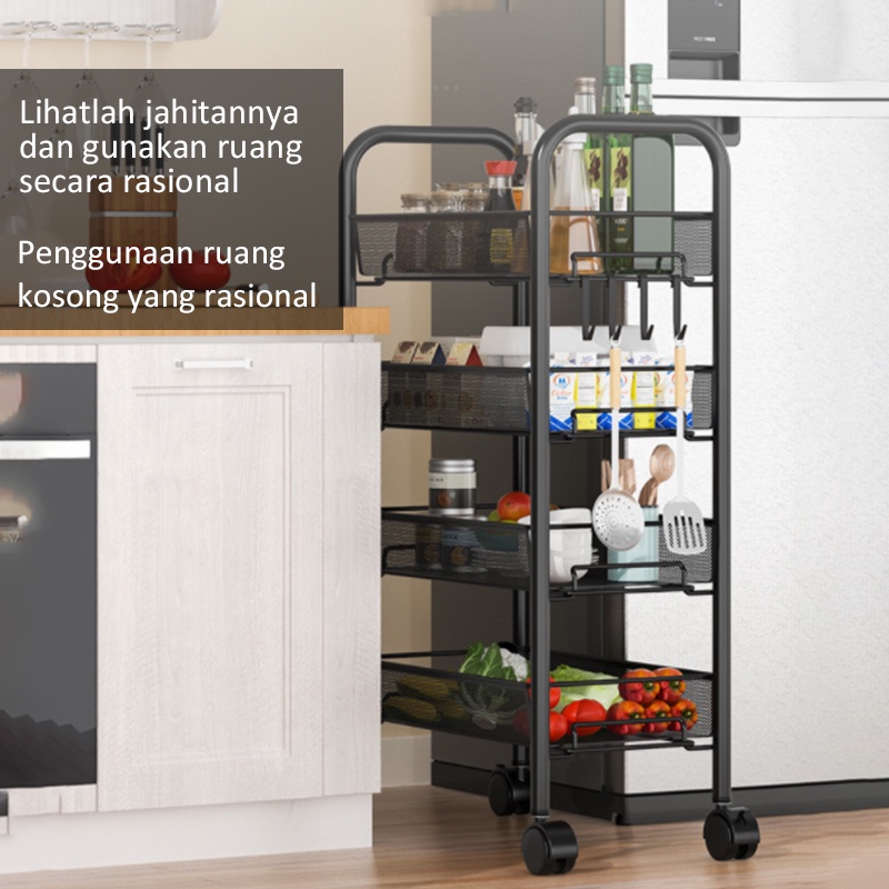 Weyon Sakura rak dapur 3 lapisan rak penyimpanan Beroda Rak Rak Troli Penyimpanan Serbaguna Rak Ruang Tamu Tingkat Putih Rak Salon(Rode Rack 63cm)