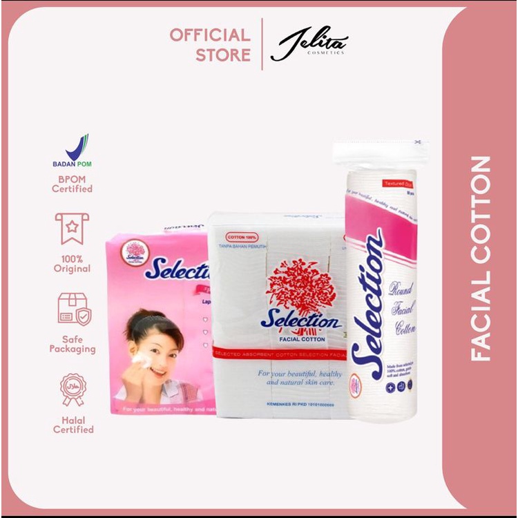 Jelita Cosmetic - SELECTION Kapas | 35gr | 50gr | 75gr | Lapis Tipis | Round