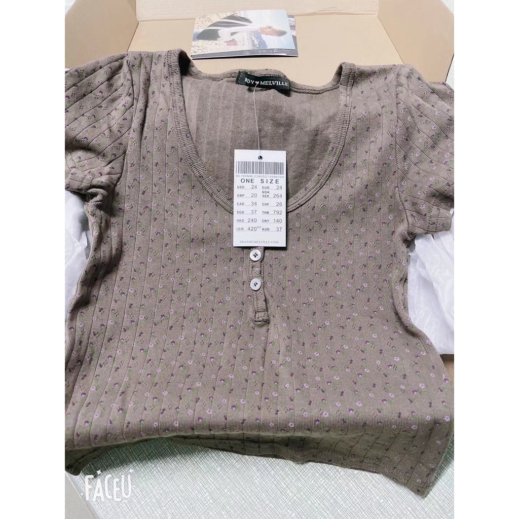 #Sisjuly# Wanita Baru BM Style Floral Print Button Knit Lengan Pendek T-Shirt Wanita