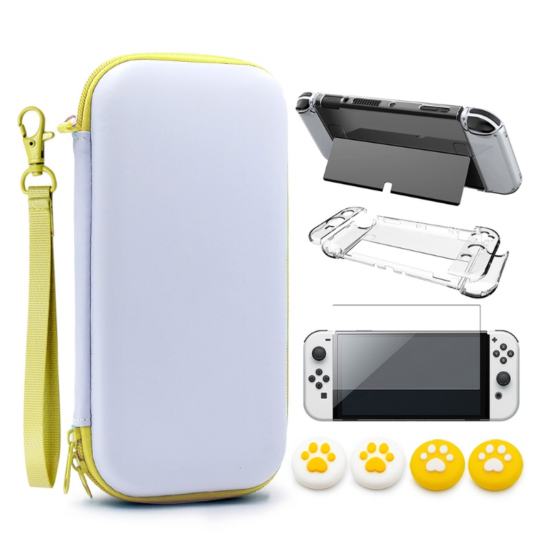 Btsg for Switch OLED Host Portable Hard Storage Bag for Shell Cover Gendong Untuk Case, Tempered Film Dan ThumbStick Grips