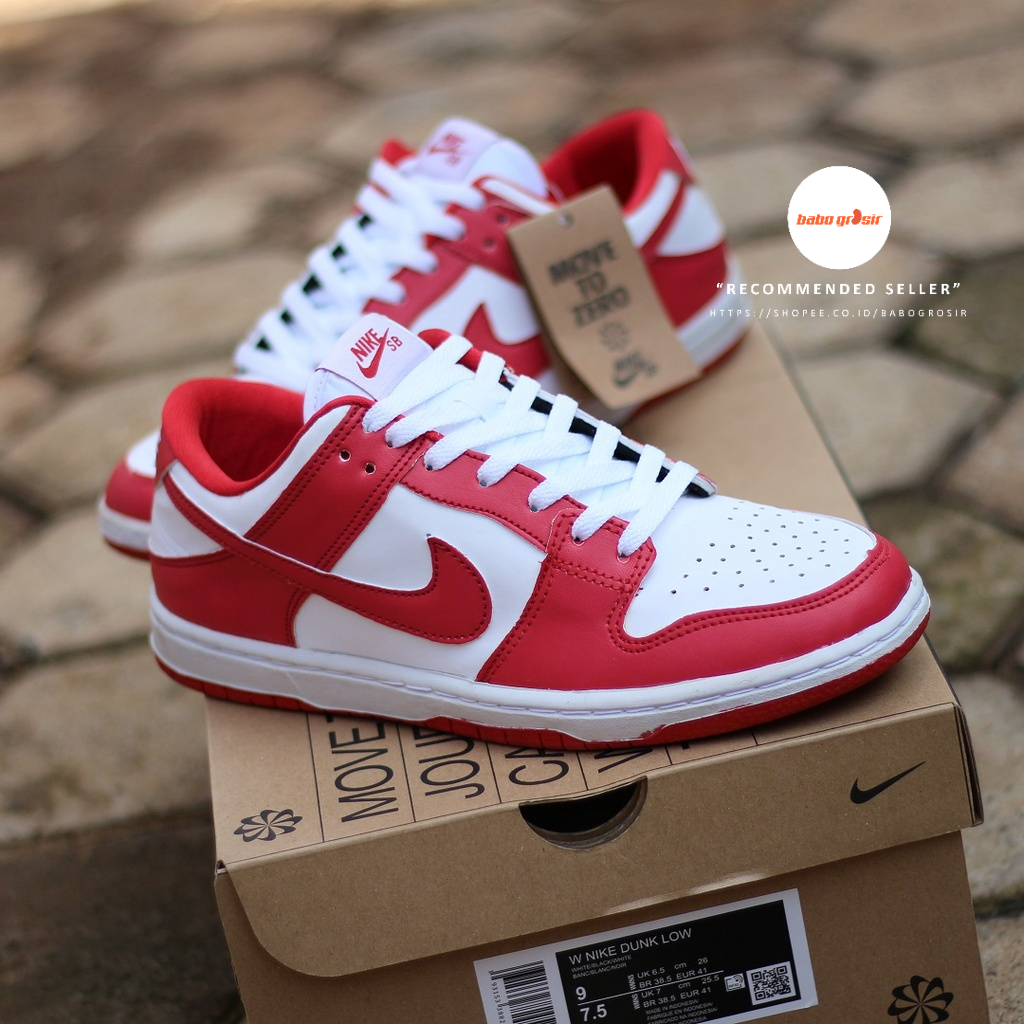 PROMO Nike SB Dunk Low Red White Premium Tag Made in Indonesia | Sepatu Sneakers Pria TOP Premium Quality Harga Murah