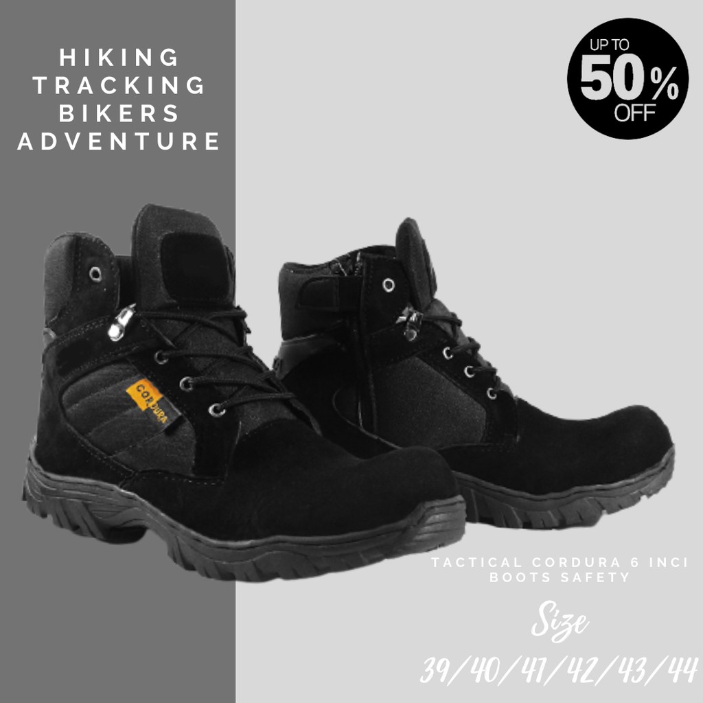 COD!! Sepatu safety Boots Pria Tactical Cordura DLT Pendek 6 Inci Ujung Besi Kerja Lapangan HITAM