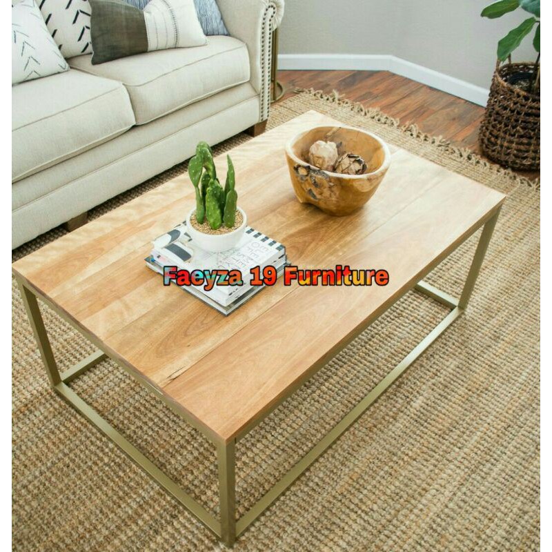 Meja Tamu Jati Kaki Besi Gold