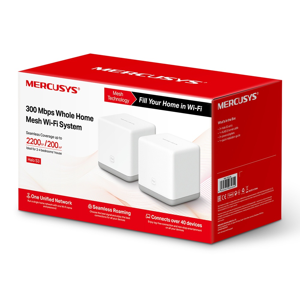 Mercusys Halo S3 (2 Pack) Wireless N300 Whole Home Mesh Wi-Fi System