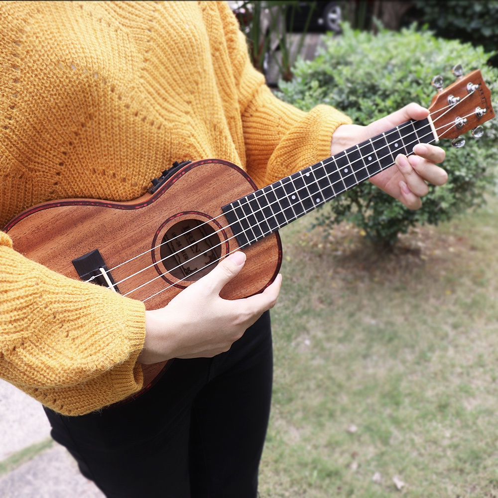 Gitar Ukulele Elektrik 24 Inci Tepi Abalone 18 Fret Empat Senar