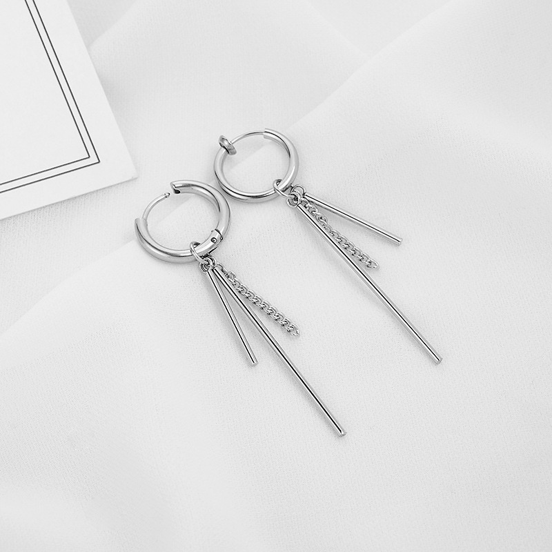 Anting Gantung Panjang Model Lingkaran Dengan Rumbai Gaya Korea Untuk Pria