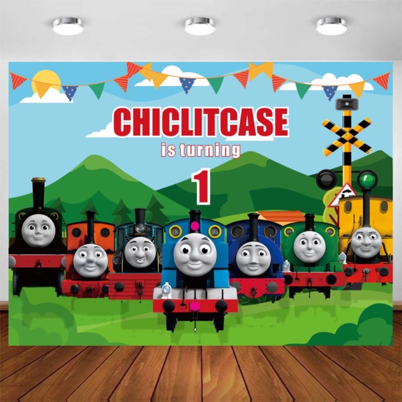 Custom backdrop thomas the train ulang tahun anak banner