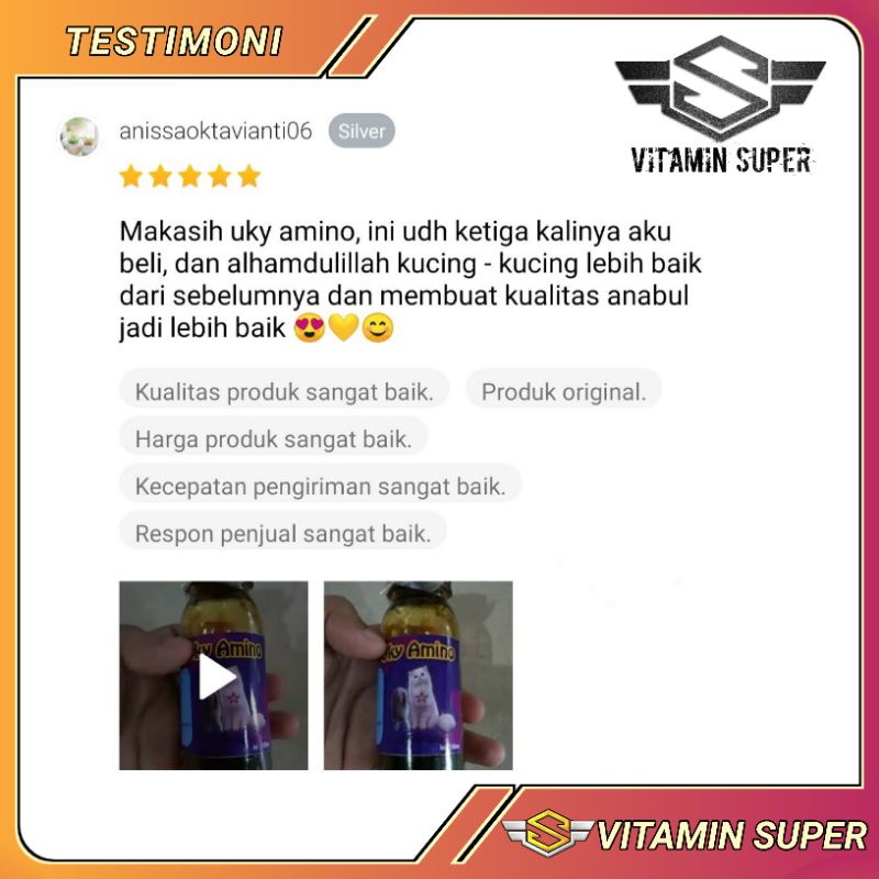 Vitamin Kucing Uky Amino 30ml Dijamin Bagus | Vitamin Nafsu Makan, Gemuk, Bulu Gembul, Kulit, Pertumbuhan Tulang, Air Susu dan Antibodi Kuat