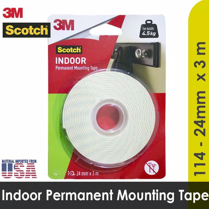 

Indoor Permanent Mounting Double Tape 24 mm x 3 m 3M SCOTCH 114