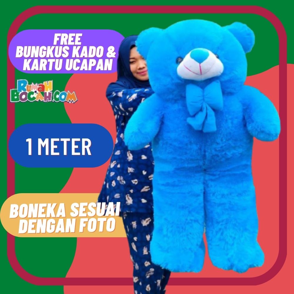 Boneka Beruang 1 Meter Teddy Bear Beruang Jumbo Besar Sujum Biru untuk Kado Ulang Tahun Kado Anniver