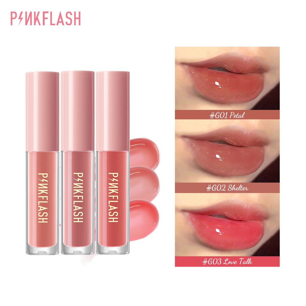 PINKFLASH 3 Pieces Lip Gloss Set High Shine Shimmering VE Moisturising Long Wearing G01 G02 G05