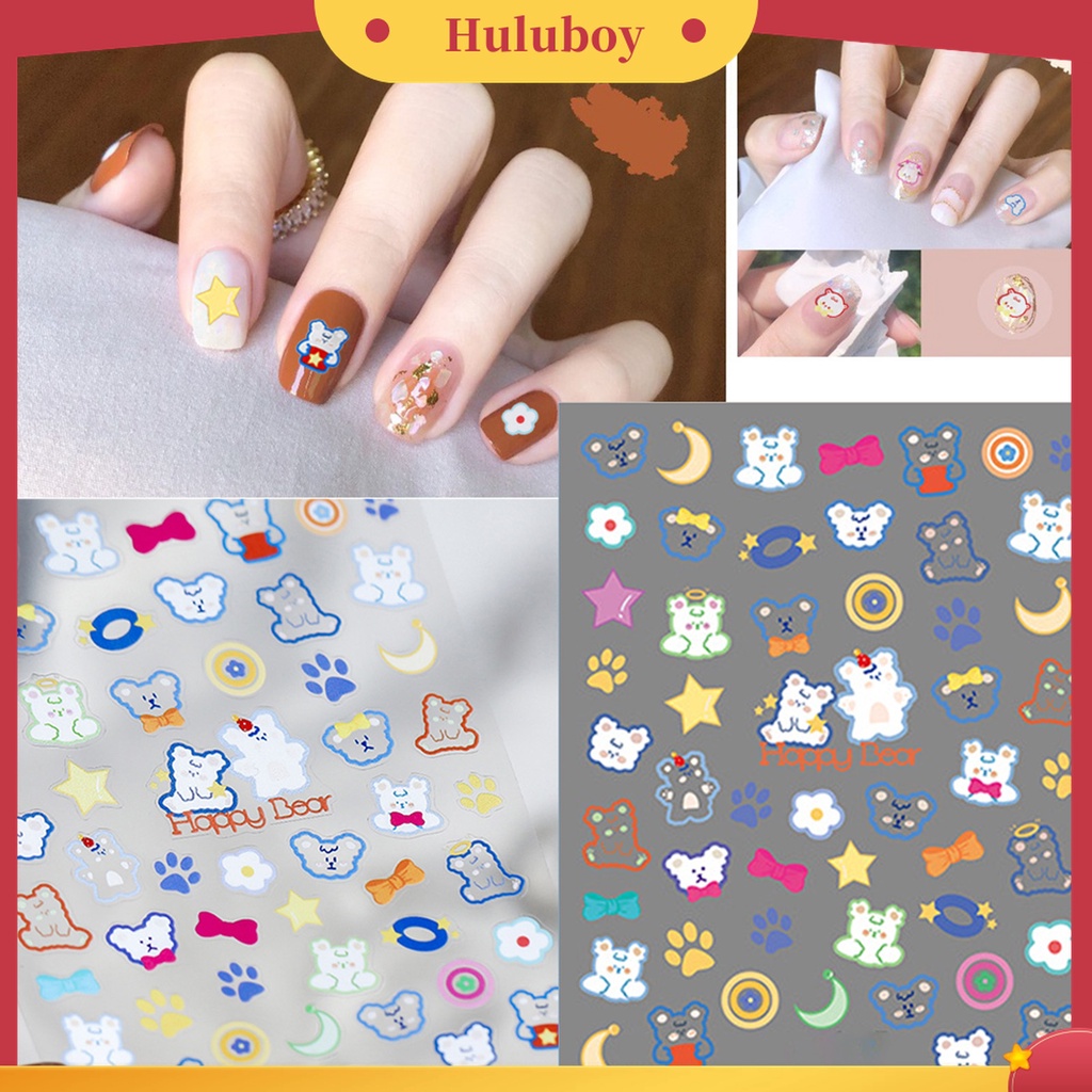 Huluboy Huluboy♡ Stiker Kuku Timbul Motif Kartun Domba Beruang Kecil Lucu Untuk Manicure