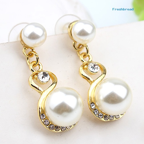 Terlaris Women Faux Pearls Rhinestone Chain Necklace Earrings Wedding Bride Jewelry Set