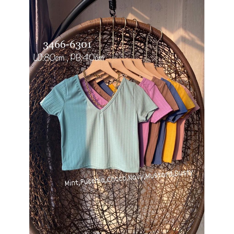 Kaos Rib Korea FASHION WANITA, BAJU CEWE, CROP TOP (3466-6301)