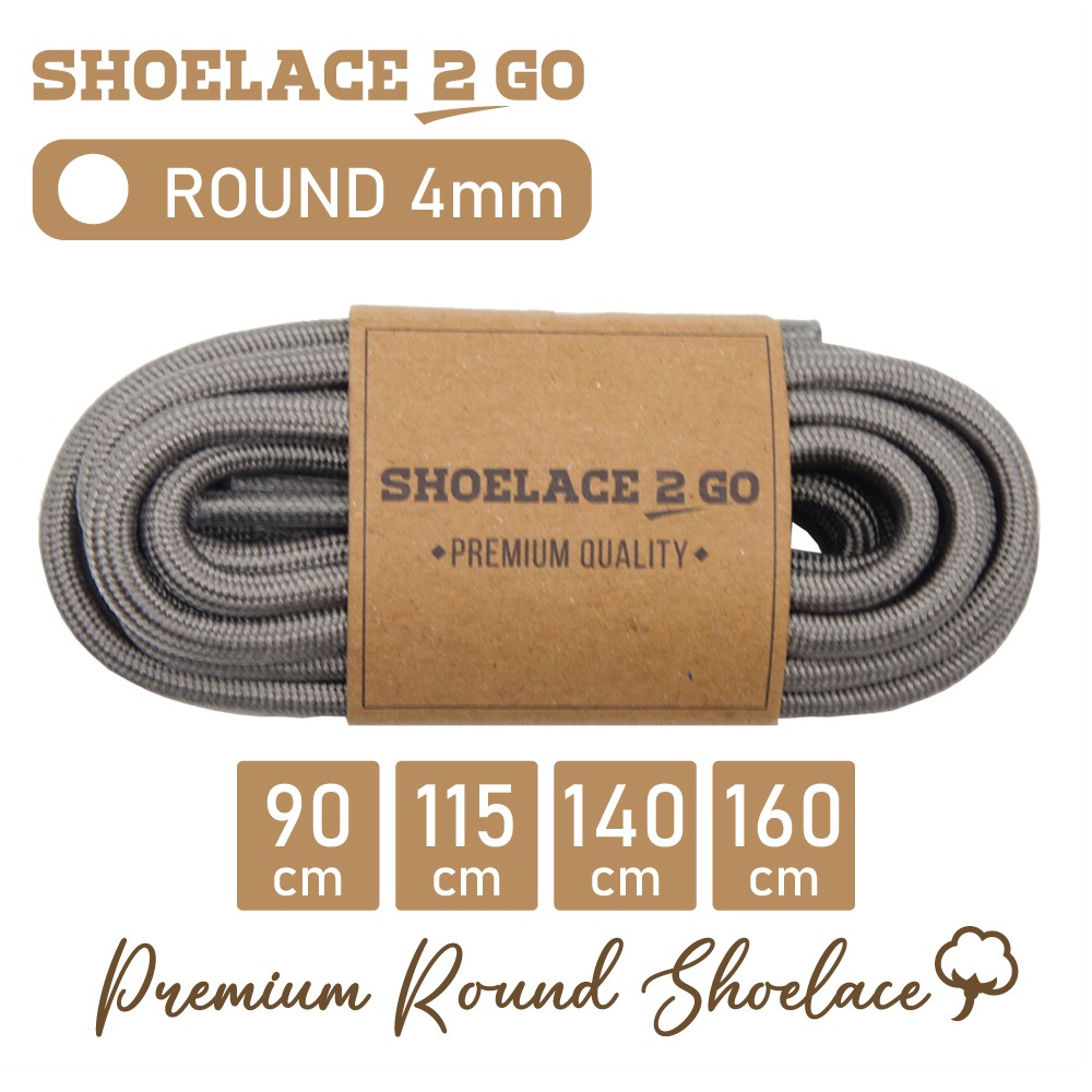 SHOELACE 2 GO PREMIUM TALI SEPATU BULAT ROUND - SR4 - E1 - GREY - 4MM