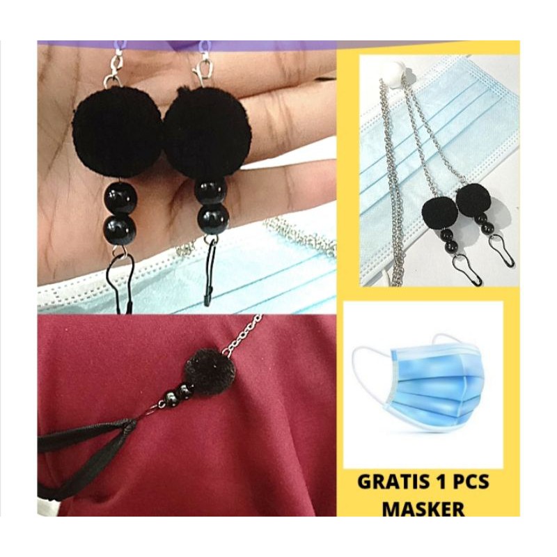 Strap masker Hijab kalung masker mutiara kalung masker Pompon strap mask korea rantai masker hijab