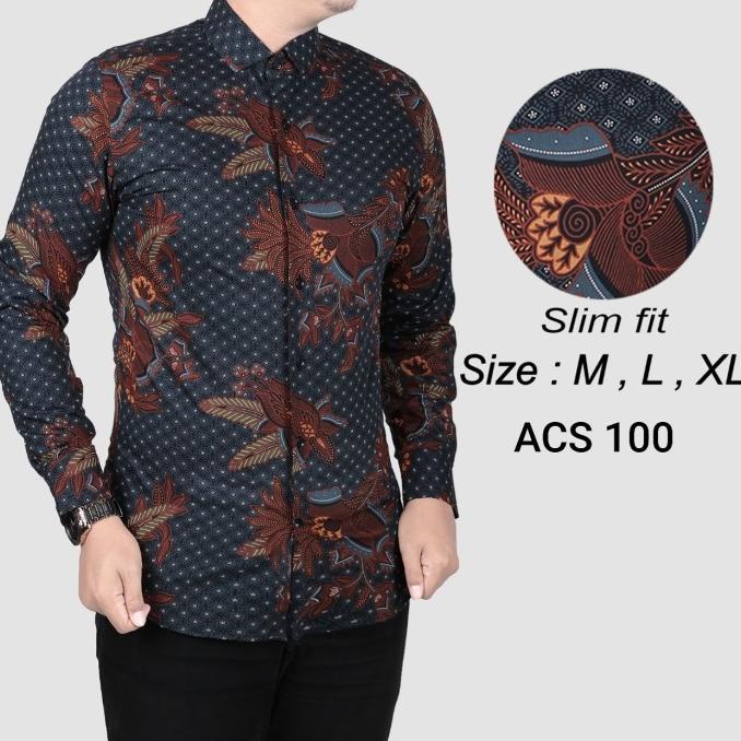 Kemeja Batik Pria Slim Fit / Baju Batik Pria Slim Fit Acs01