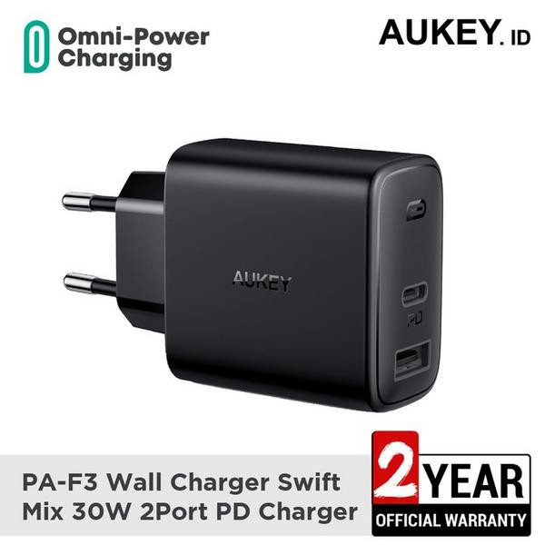 Aukey Charger Iphone Charger Samsung Swift Mix 30W 2 Port PD 3.0 New BARANG BAGUS