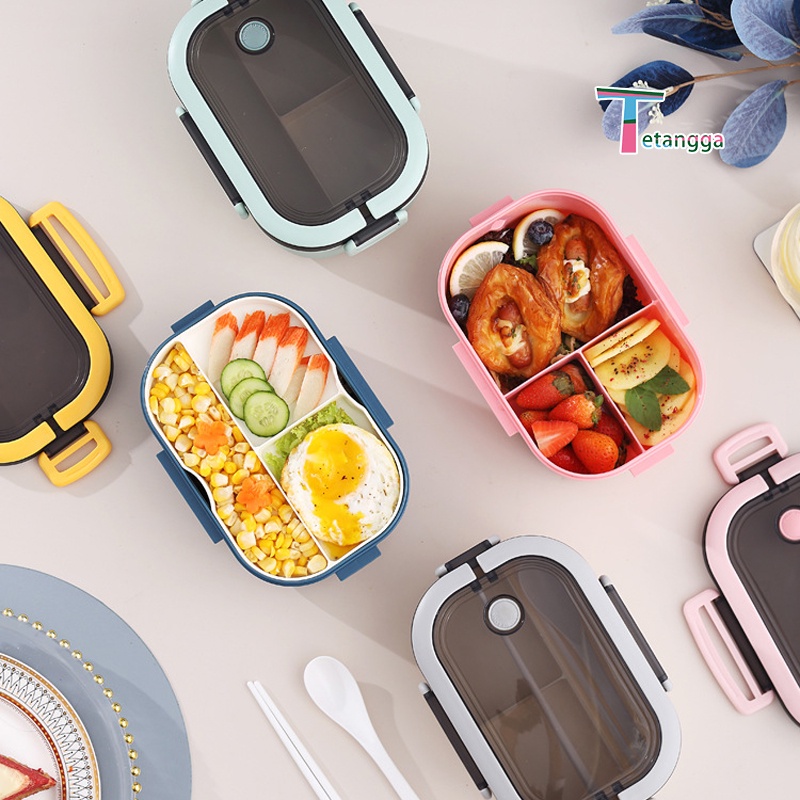 Tempat Makan Siang Kotak Bekal Single-Layer Makanan Bento Lunch Box Microwavable Anti Tumpah