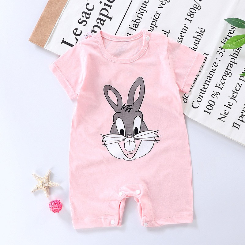 TSC - Romper Bayi Laki-Laki/Perempuan Lengan Pendek Tulisan Baby Jumper Pakaian Bayi-PINK RABBIT