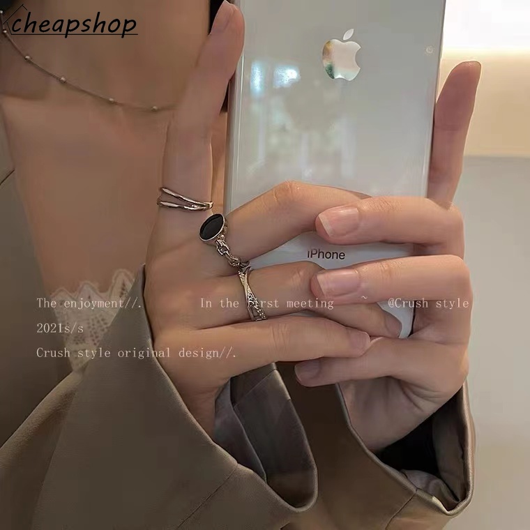 IFYOU 3pcs / Set Cincin Jari Warna Hitam Silver Gaya Korea Untuk Wanita