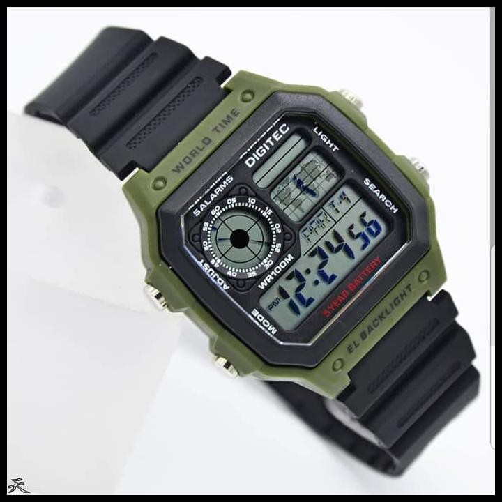 Jam Digitec Dg3080 Pria Original Tali Karet Hitam Hijau