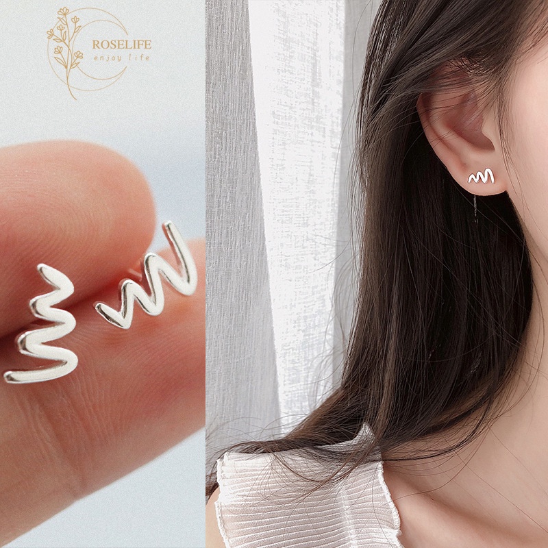 Roselife 1 Pasang Anting Tusuk Sterling Silver 925 Desain Detak Jantung Gaya Simple Anti Alergi Untuk Wanita