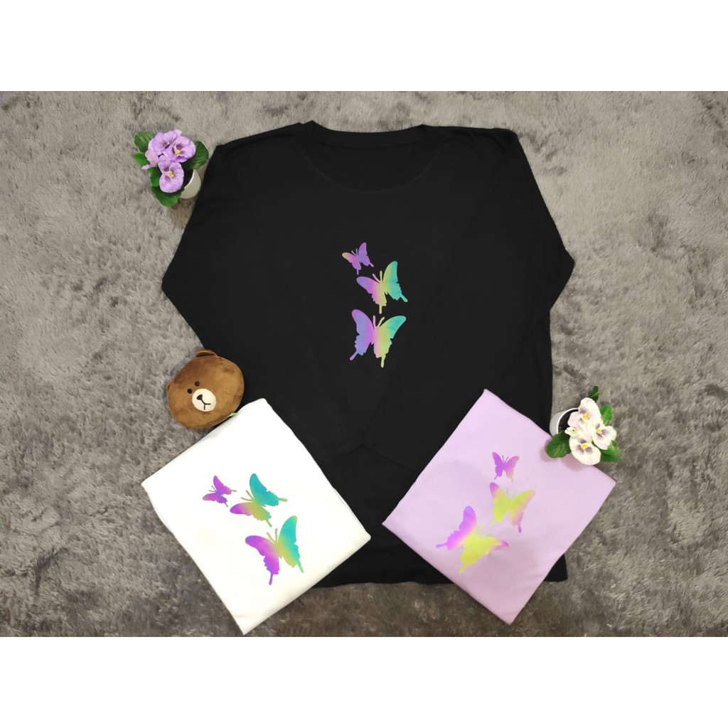 KAOS  LENGAN PANJANG XXL MOTIF BUTTERFLY 3D BERCAHAYA | OP001