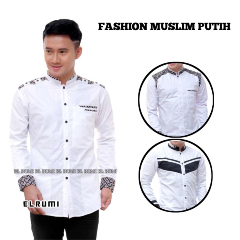 Baju Koko Pria Lengan Panjang - Baju Koko Pria Batik Kombinasi Baju Putih Baju Koko Dewasa Pria