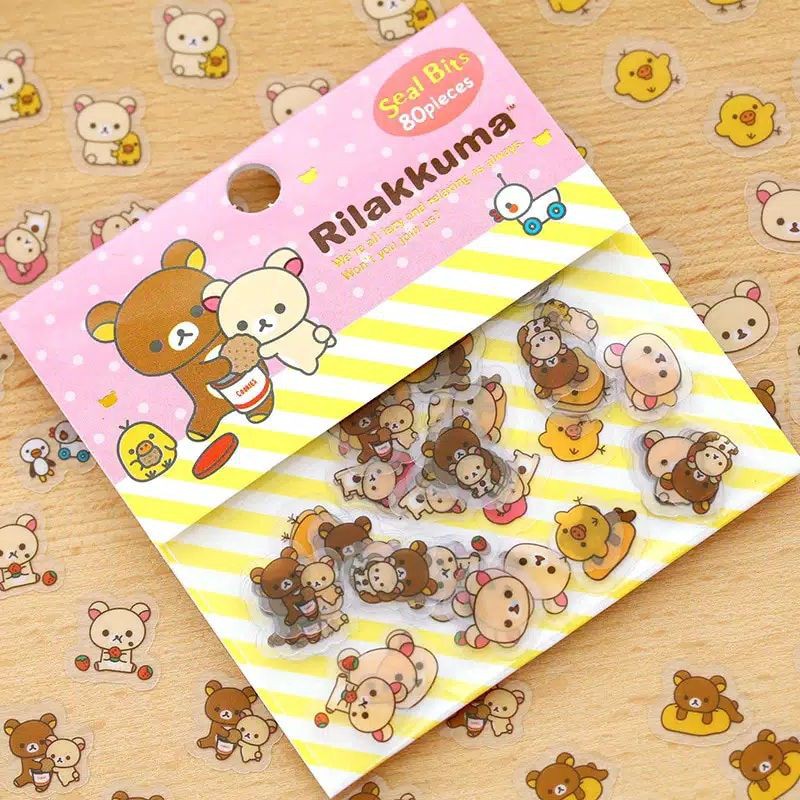 

[80Pcs] Sticker kartun beruang kucing rilakkuma stiker aesthetic diary scrapbook bujo tumblr journal