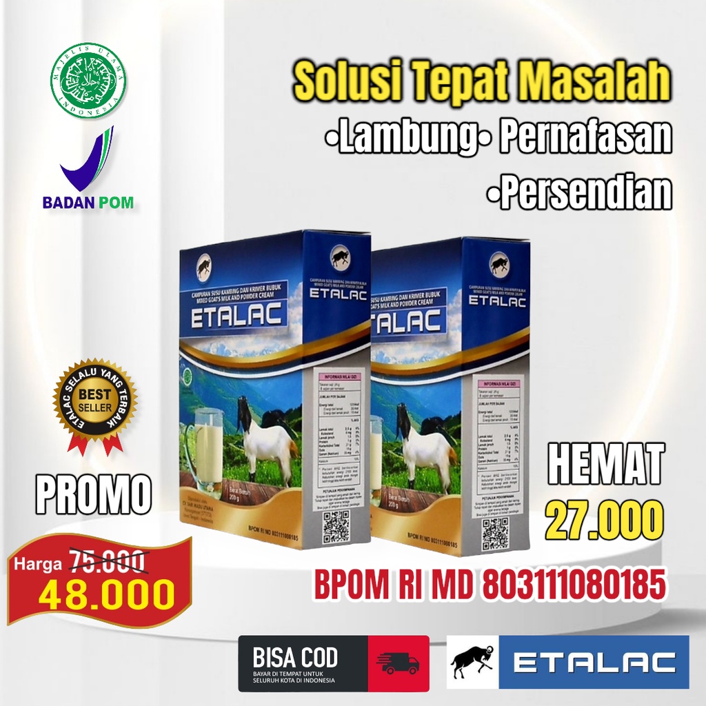 

Etalac Susu Kambing Etawa Bubuk Alami Tanpa Campuran Gula 200 Gram