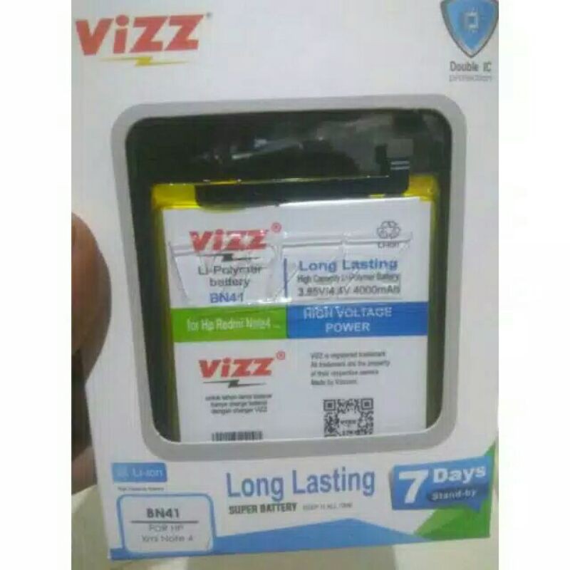 Baterai VIZZ Double Power IC BN - 41 / Xiaomi redmi NOTE 4 BATERAI BATRE