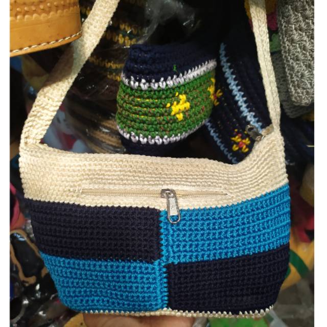 (BISA COD) TAS SELEMPANG RAJUT VARIASI KOTAK UKURAN 25x20 cm - SLING BAG WANITA OOTD