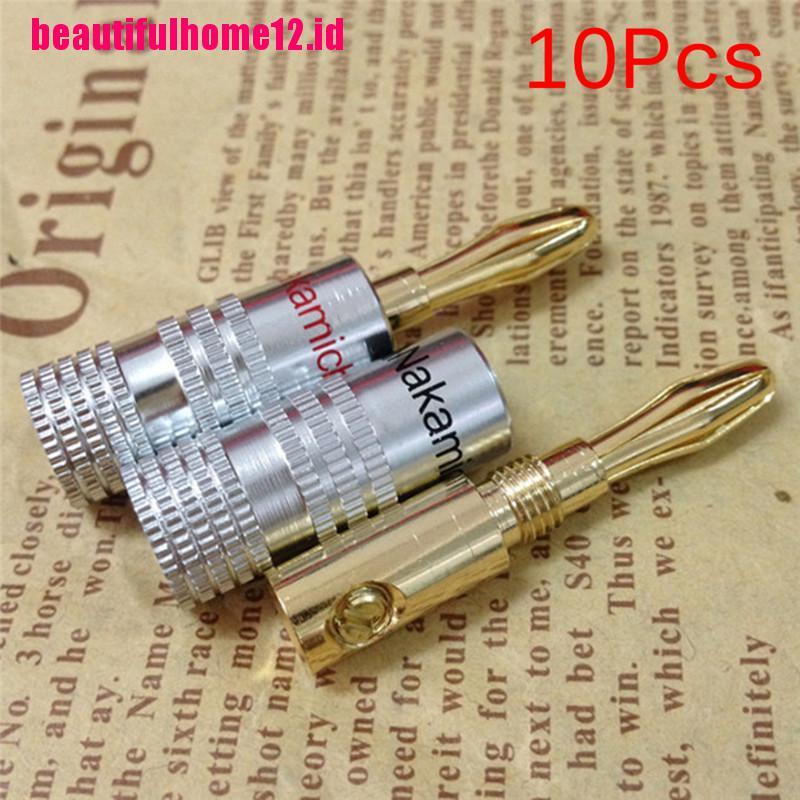 Nakamichi 10Pcs Konektor Banana Plug Male Lapis Emas Bahan Tembaga Untuk Speaker