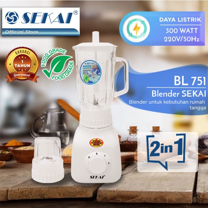 SEKAI Blender Kaca 2in1 BL751GL Pelumat 1 Liter BL 751 GL