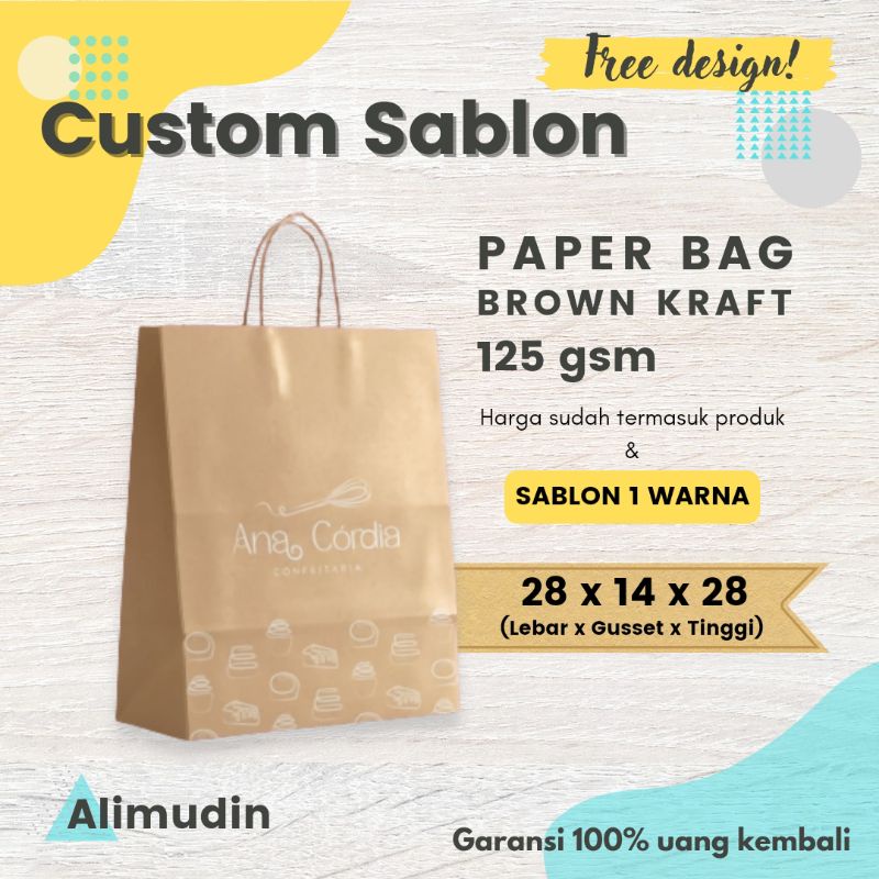 

Paper Bag Kraft 28 x 14 x 28 Custom Sablon Kantong Kertas