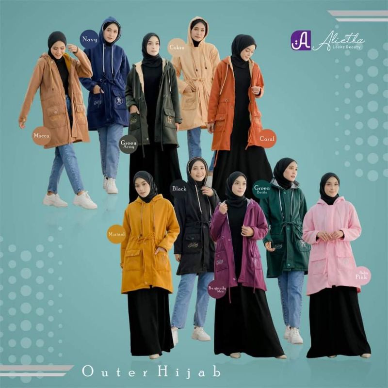 OUTER HIJAB MUSLIMAH TERBARU ORI ALIETHA JAKET HODIE WANITA MODERN MASAKINI