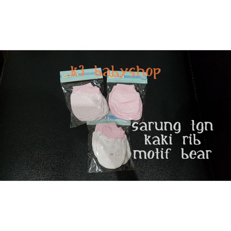 Sarung Tangan Kaki Bayi Fluffy STK pink putih white salur kaos kaki bayi SNI