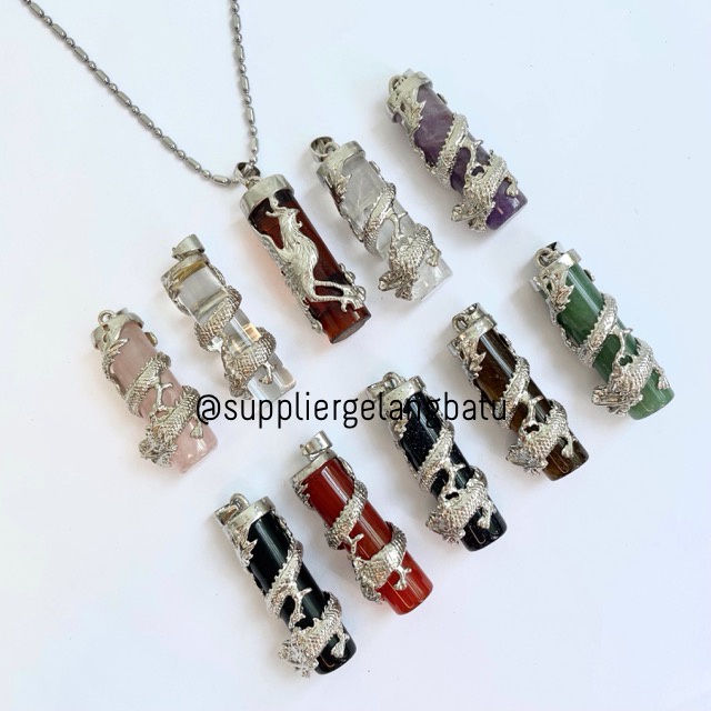 [ TERLARIS ] KALUNG LIONTIN GIOK CINA NAGA LILIT BATU ALAM PRIA KESEHATAN VITALITAS ASLI KECUBUNG ONYX GARNET QUARTZ