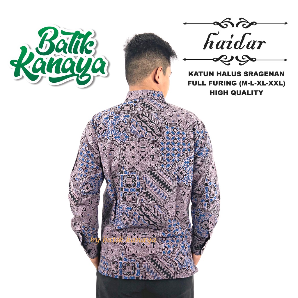 Kanaya - Baju Batik Pria Lengan Panjang Modern Full Furing Motif HAIDAR Warna Ungu