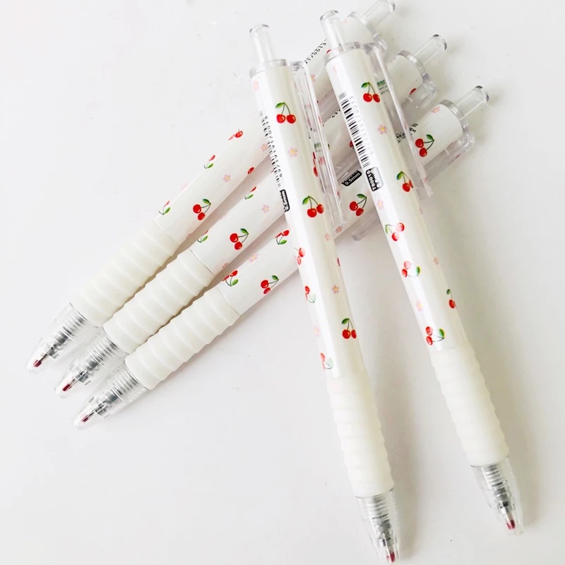 5pcs Cute Cherry Press Pen Bullet 0.5mm Gel Pen Press Pen Student Office Gel Pen