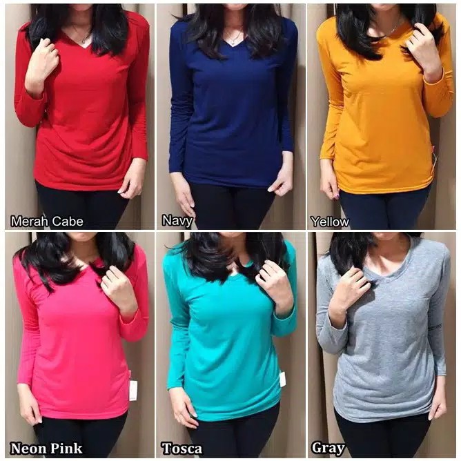 (1kg=8pcs) MANSET V-NECK LENGAN PANJANG /Kaos Polos Basic VNECK PANJANG  /  t-shirt / Atasan Pakaian