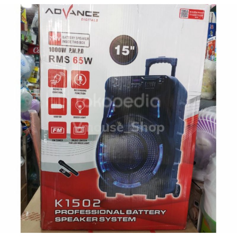SPEAKER ADVANCE K1502 - SPEAKER PORTABLE ADVANCE - AMPLI BLUETOOTH ADVANCE - ADVANCE K1502 - SPEAKER