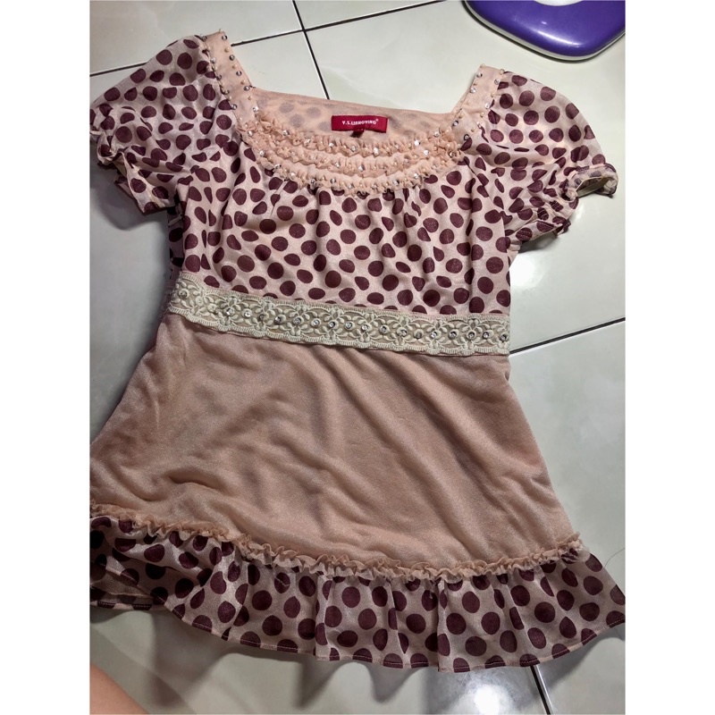 Preloved Baju Polkadot Pink Salem Gitu