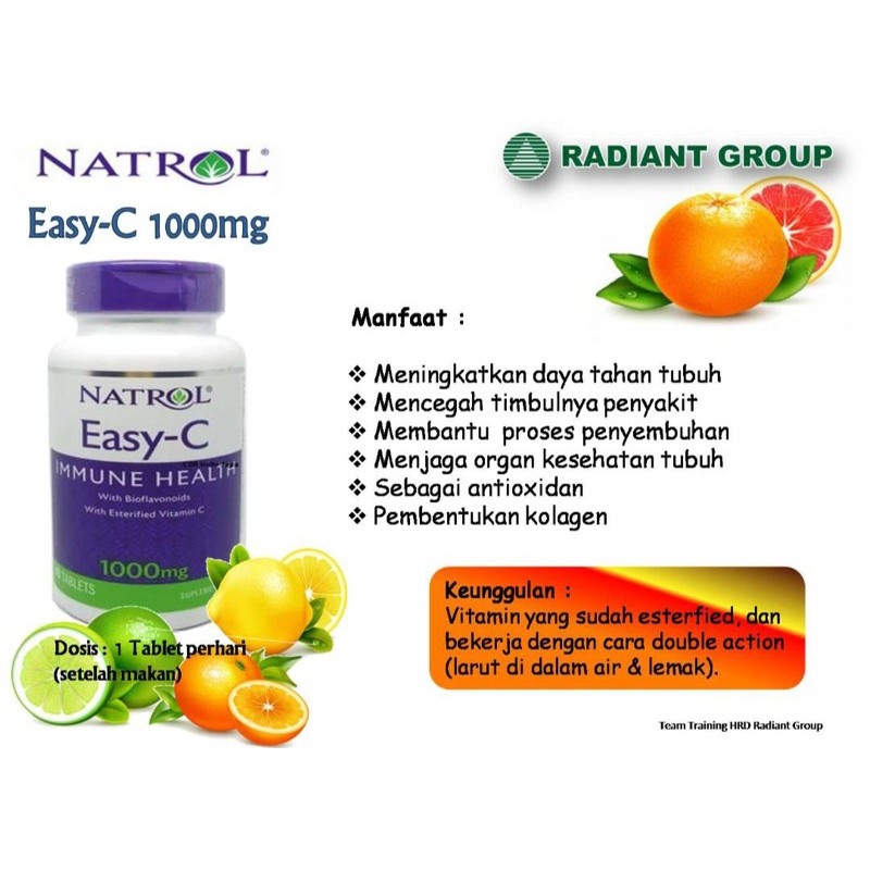 NATROL EASY-C 1000mg isi 45 / 500mg isi 90 Time Release Vitamin Easy C - BPOM - Aman Untuk Lambung