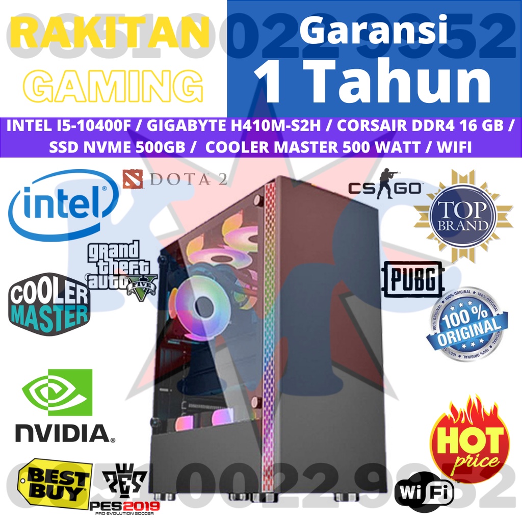 PC Rakitan Gaming Intel i5-10400F 16GB 500GB H510M VGA