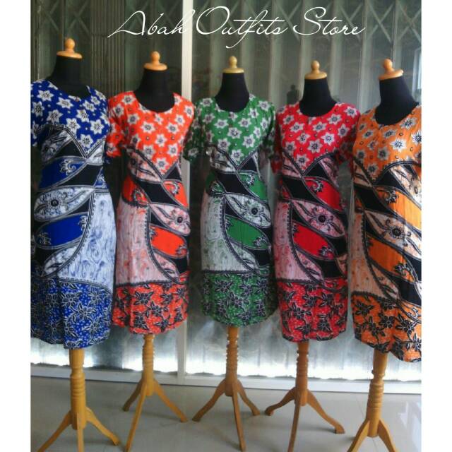 DASTER BATIK PENDEK M L XL HIJAU MERAH KUNING ORANGE BIRU MOTIF BUNGA LENGAN PENDEK BAJU SANTAI TIDU
